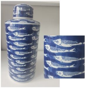 Blue And White School Of Fish Chinoisere Ginger Jar 14 In